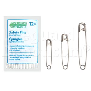 Nickle Platted Safety Pins, Assorted Size, 12's